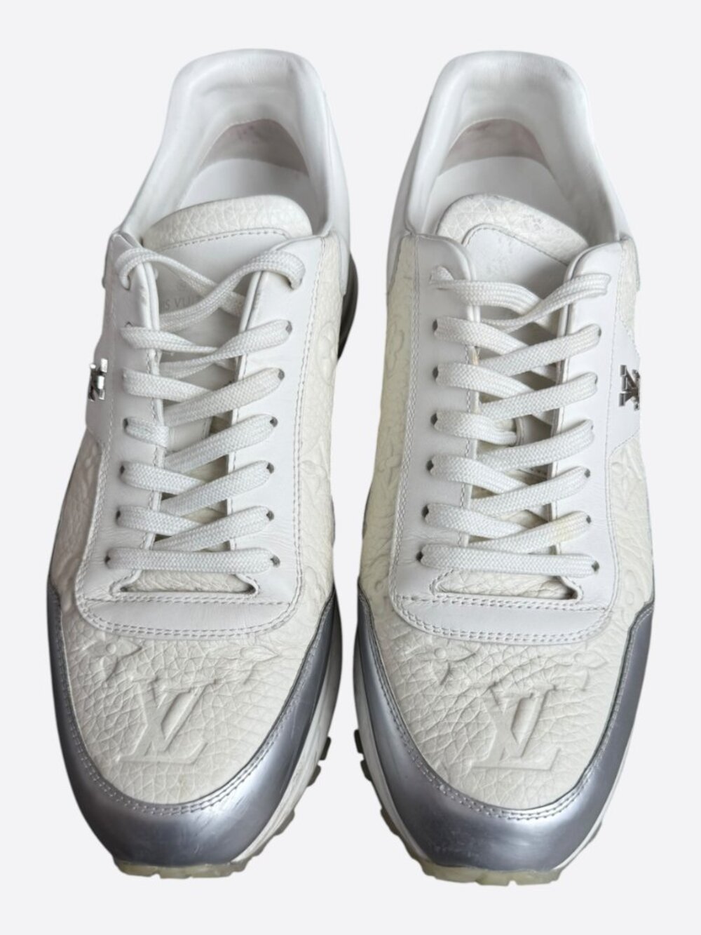Louis Vuitton White & Silver Monogram Taurillon Run Away Sneakers - Picture 2 of 8